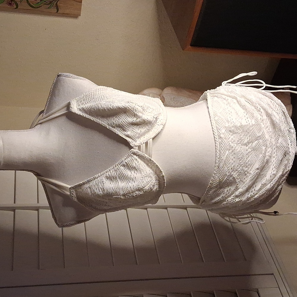 💟👙Freya White Stretch Lace 2 Piece Rusched Adjustable Swim Suit SZ Large
